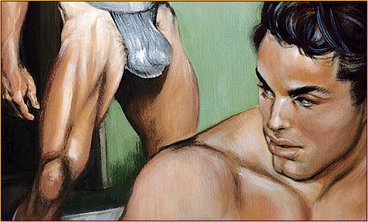 Beau original oil painting depicting two male seminudes (Detail 2)