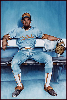 Beau original oil painting depicting a baseball player