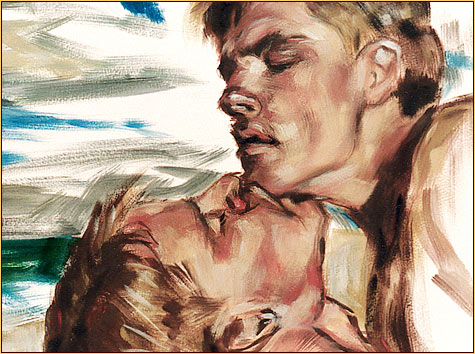 Beau original oil painting depicting two men (Detail 1)