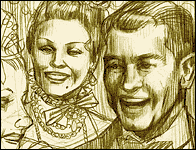 Beau original pencil drawing depicting his mother and father at a social function