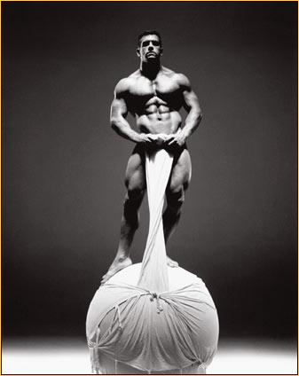Jim French original gelatin silver print depicting a male nude standing on a ball