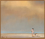 Robert Bliss original oil painting depicting a family on the beach
