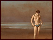 Robert Bliss original oil painting depicting a male seminude on the beach