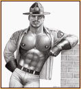 Tom of Finland original graphite on paper drawing depicting a seminude Mountie
