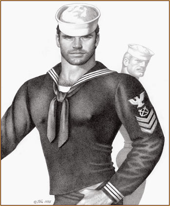 Tom of Finland original graphite on paper drawing depicting two sailors