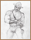 Tom of Finland original graphite on paper study drawing depicting a Mountie