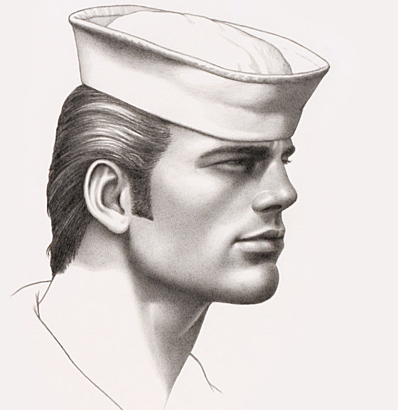 Gay Art Collection original drawing by the artist Tom of Finland depicting the portrait of a handsome sailor.